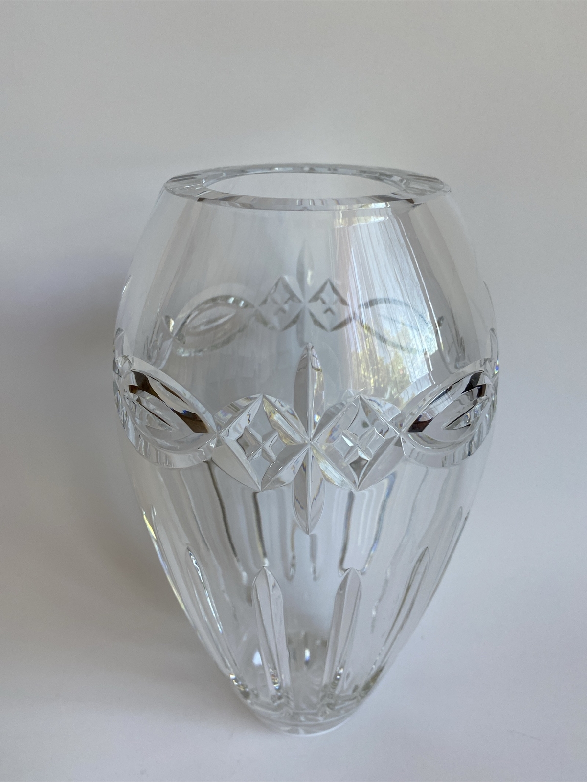 WATERFORD Crystal DOLMEN Vase Clear Flowers 9”H Stamped Heavy ~RARE~