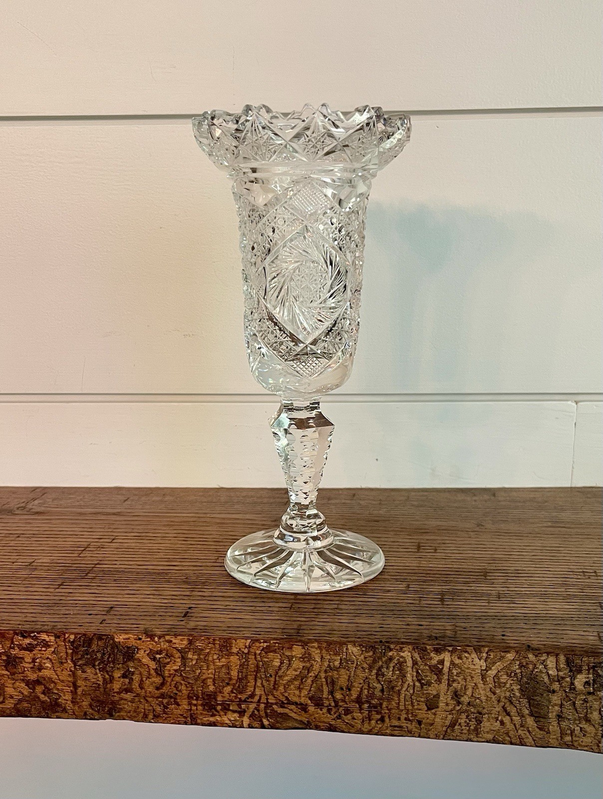 Luzerne Cut Glass Company-American Brilliant ‘OLGA’ Pattern Footed Vase C. 1890