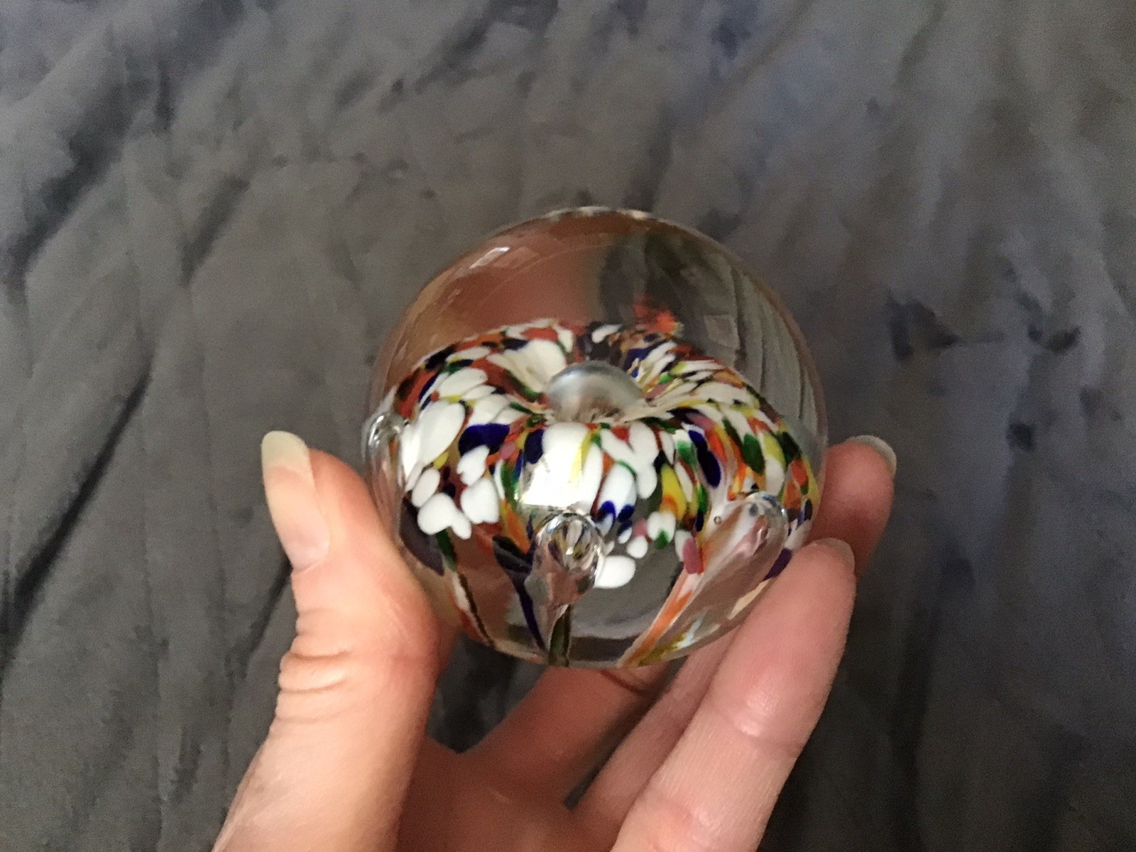 Blown Art Glass Paperweight Zimmerman ? Multi Colored Control Bubble STUNNING