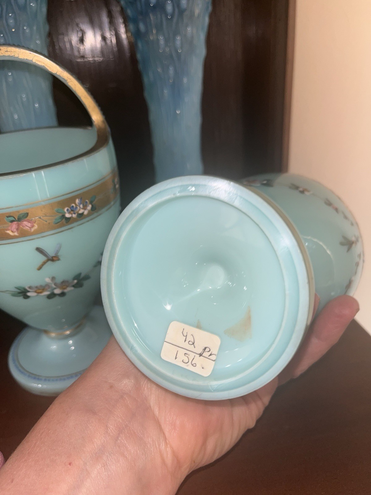 Victorian Robins Egg Blue Glass Baskets