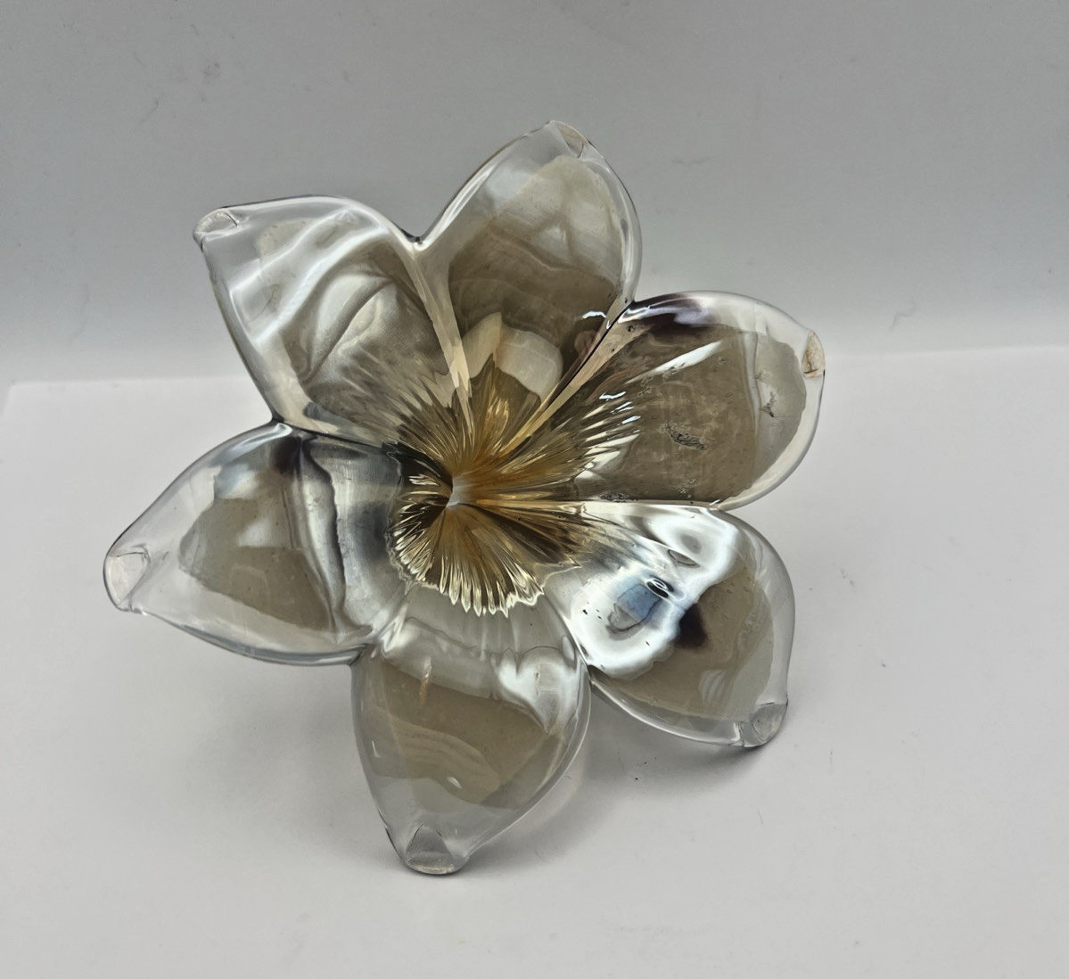 Vintage Murano Style Art Glass Beige Cream Brown Flower – 6 Petals Italy