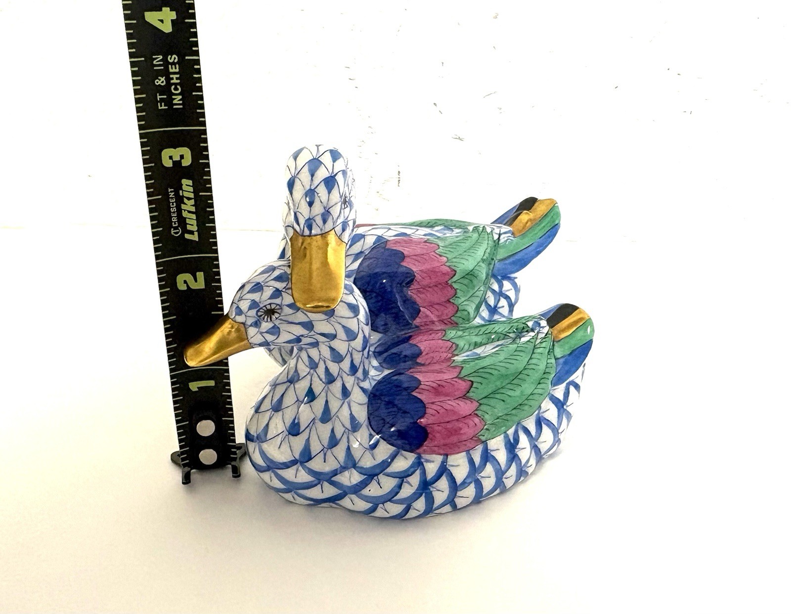 Herend Porcelain Hand Painted Blue Fishnet Pair Of Ducks – mint condition