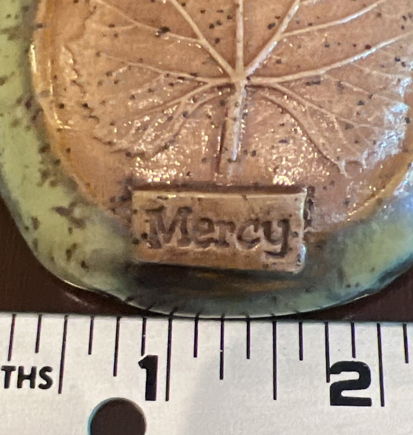 Nature Inspired Art Pottery Wall Pocket, Embossed Leaves Free Mercy Dream