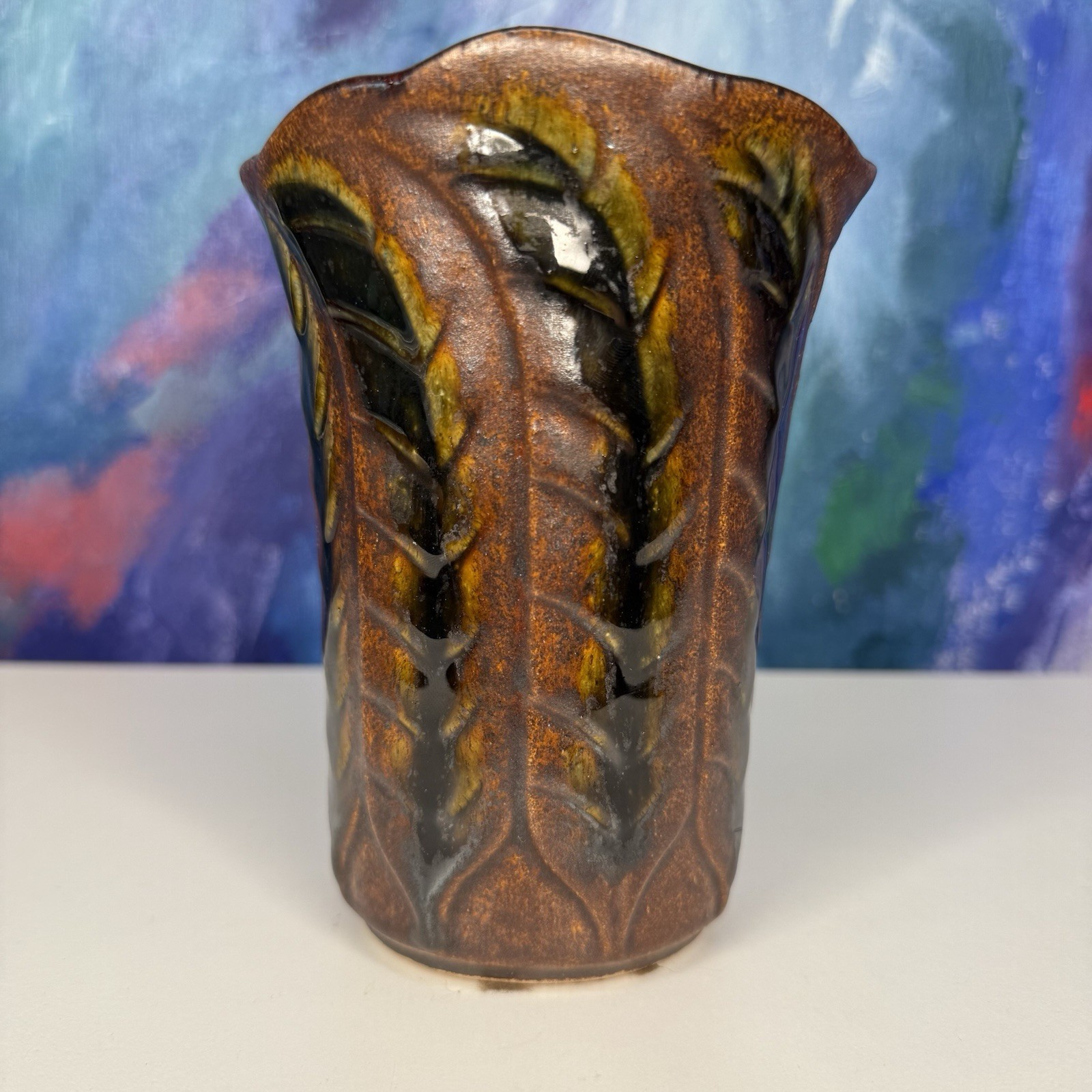 Bay West German Pottery Brown Leaf Vase or Planter Plant Pot 680 14 MCM Keramik