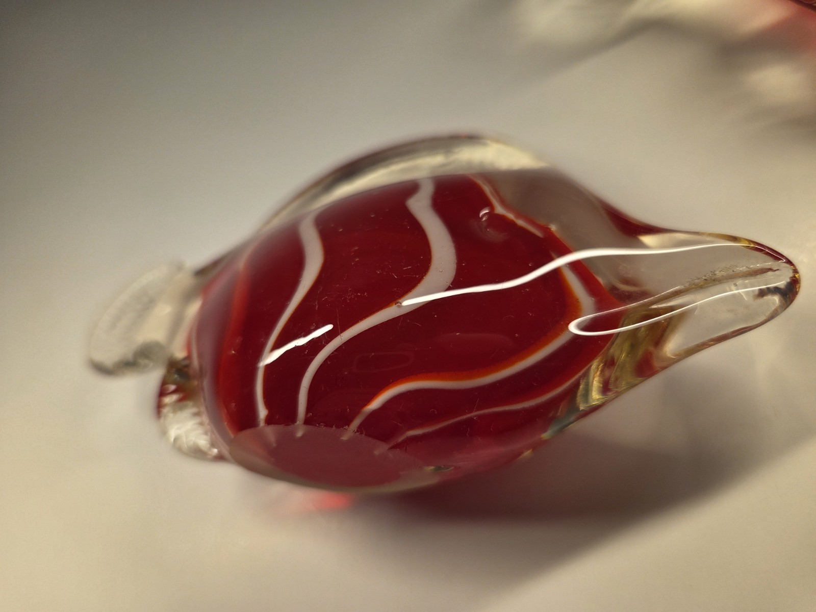 Set of 2 Vintage Italian Art Glass Angelfish Figurines Red & White Swirl MCM