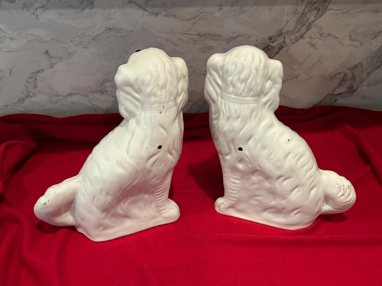 Authentic Antique Staffordshire Large Spaniel Dog Pair – 12″