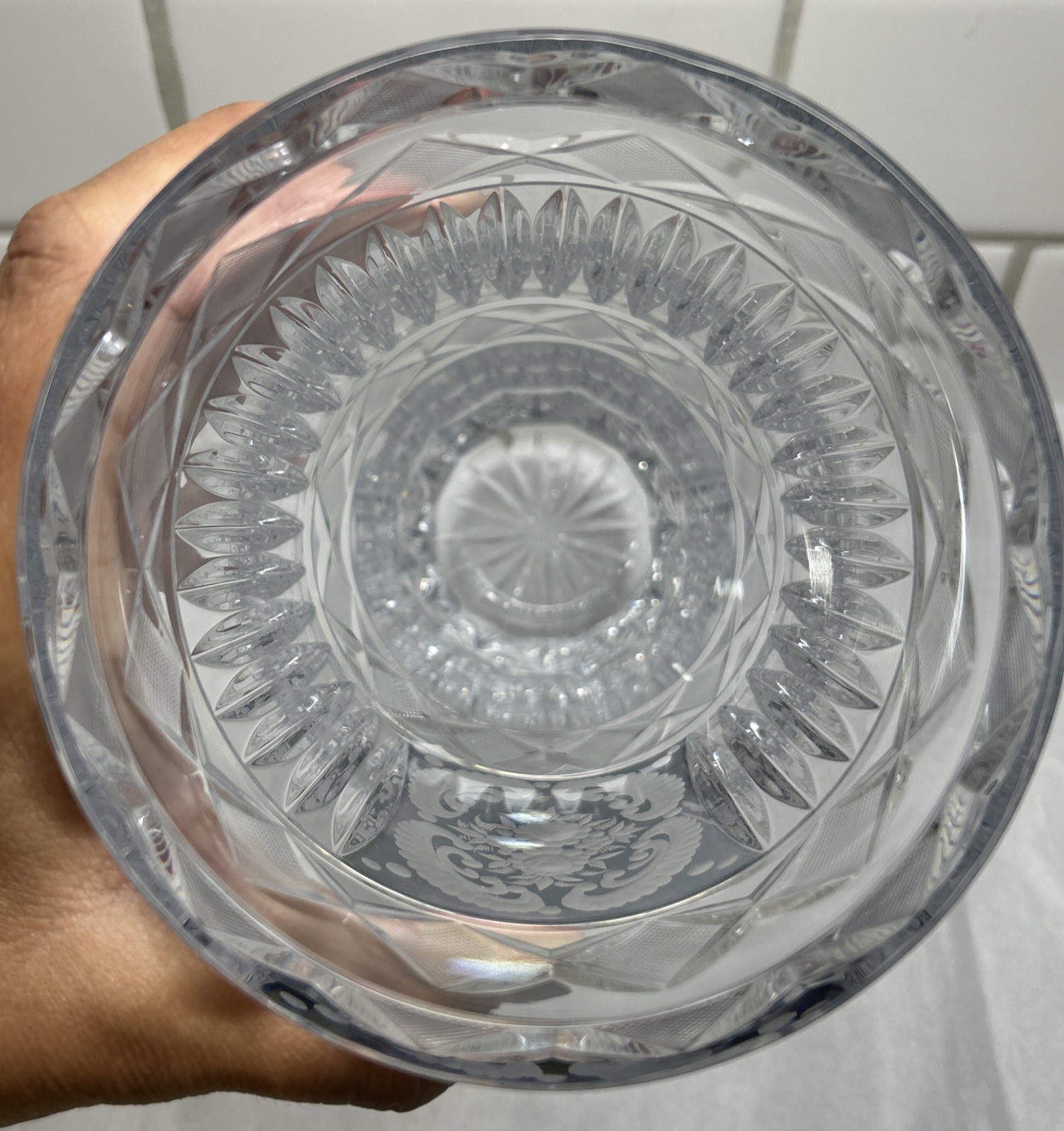 Large Beautiful Vintage Etched Baccarat Vase, Signed. Lovely Detail