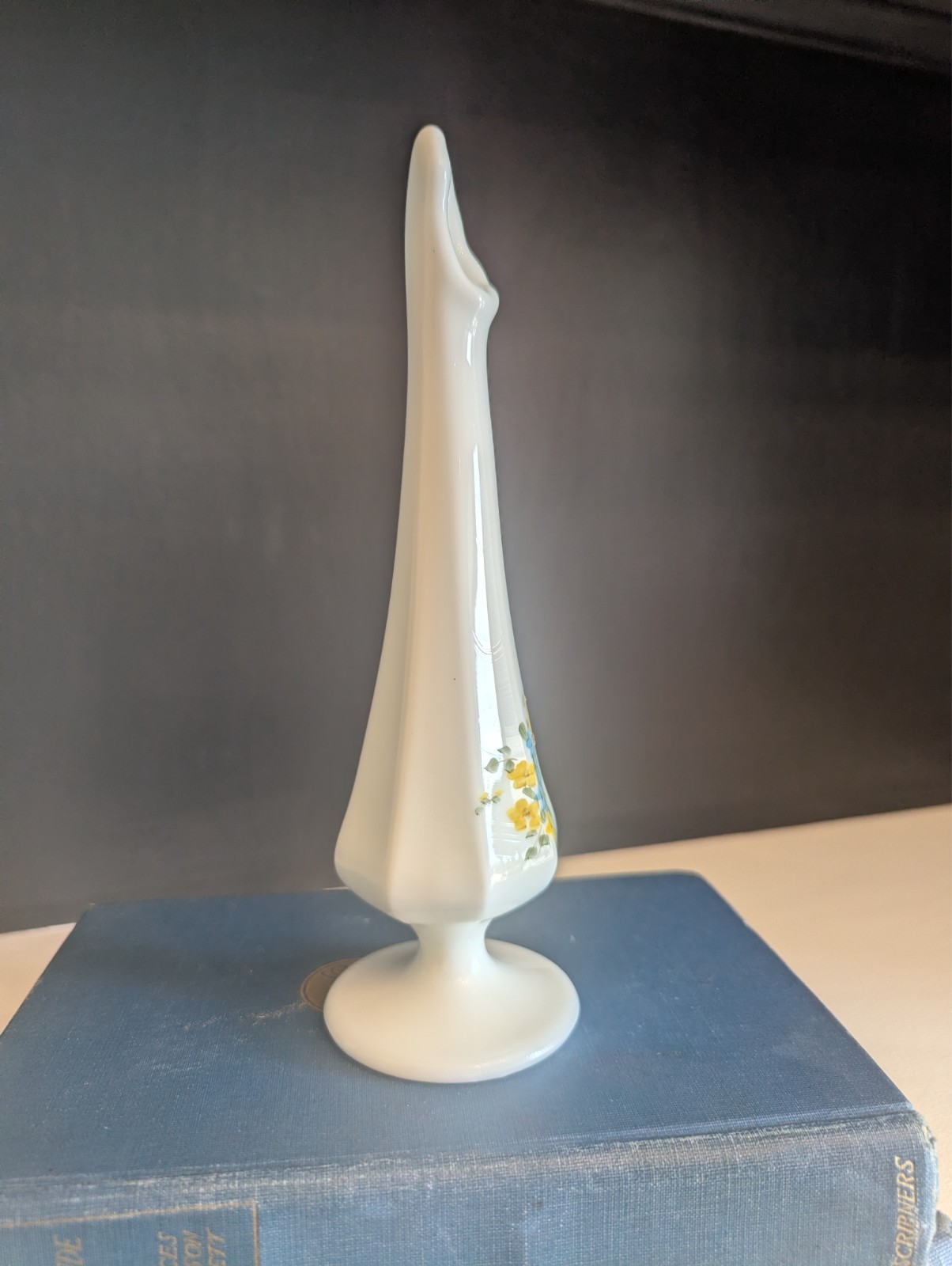 Fenton Swung Milk Glass Bud Vase – 8″ Tall