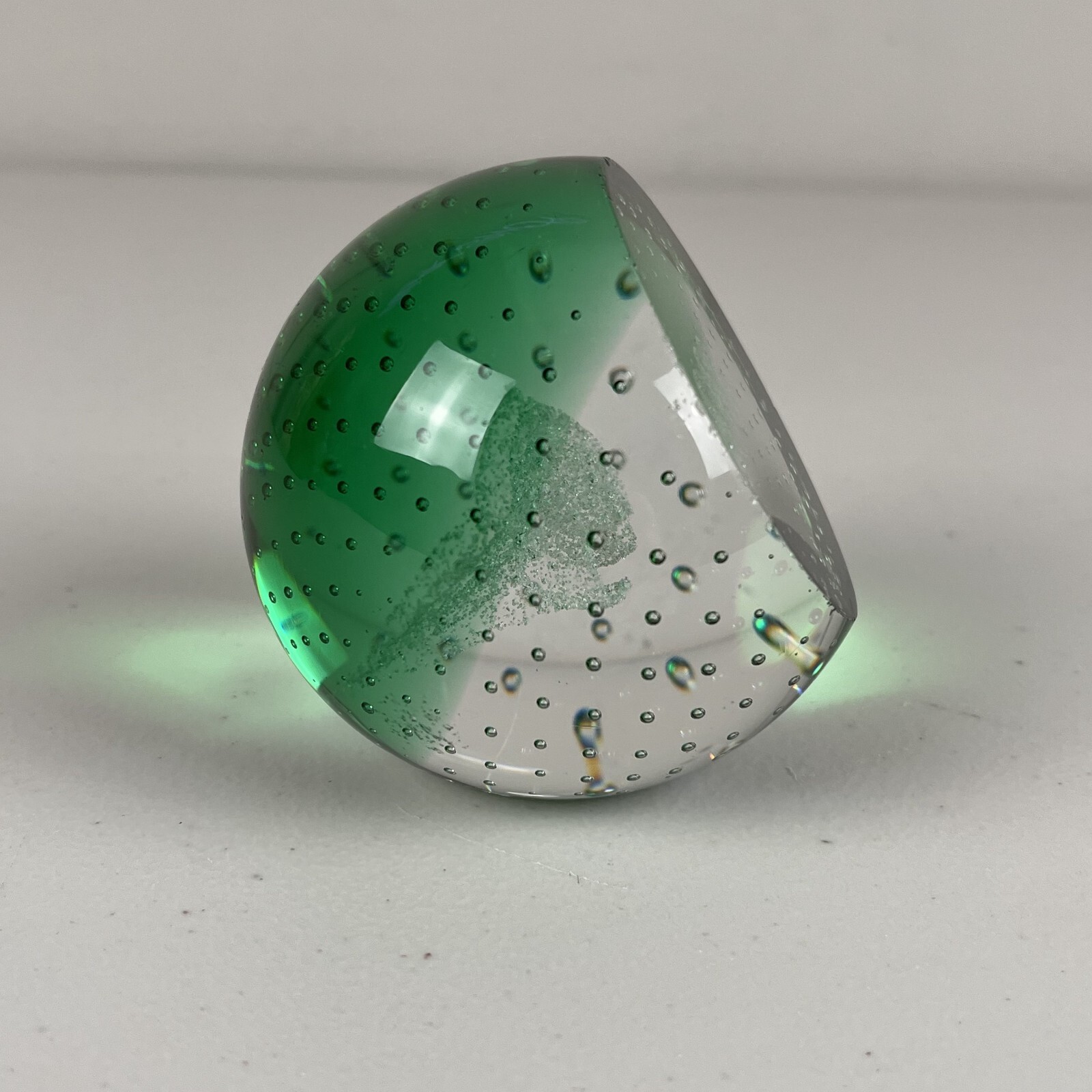 Vintage Caithness Scotland Green Glass Paperweight White Clear 2000 Y2K
