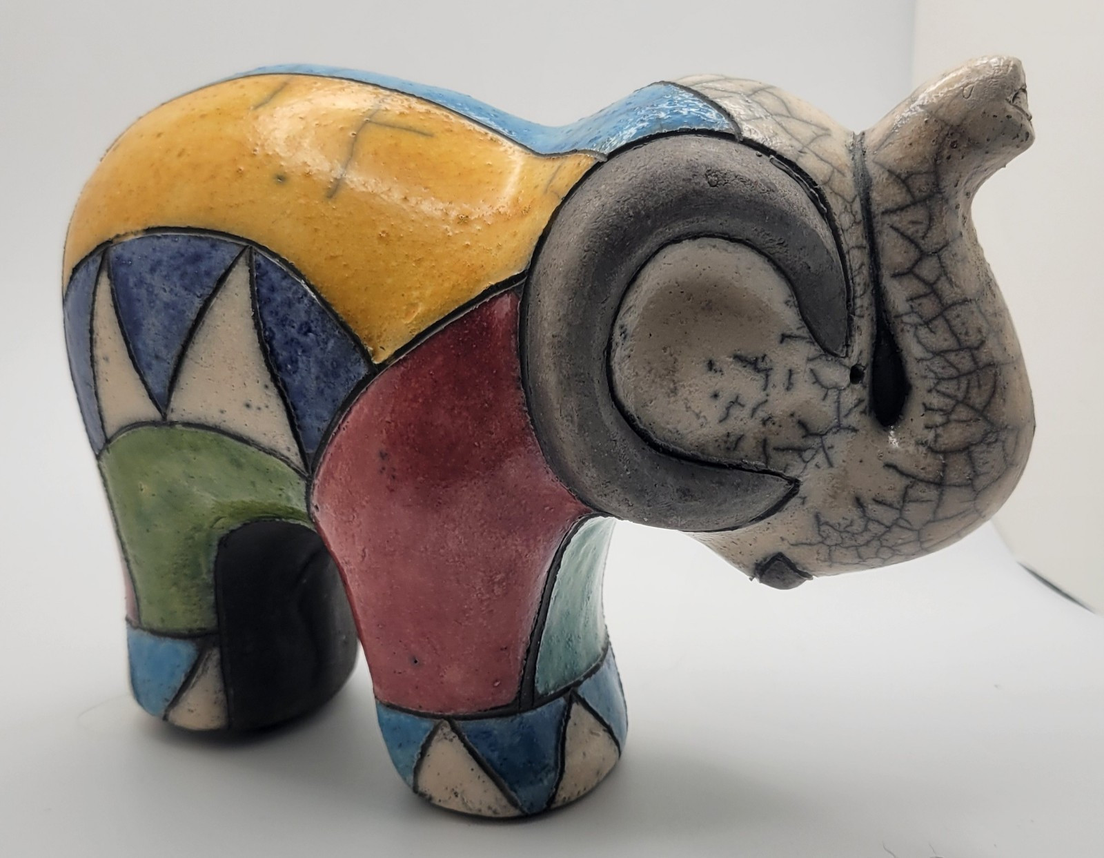 Raku Pottery Elephant Hand Crafted South Africa Colorful Ceramic Decor