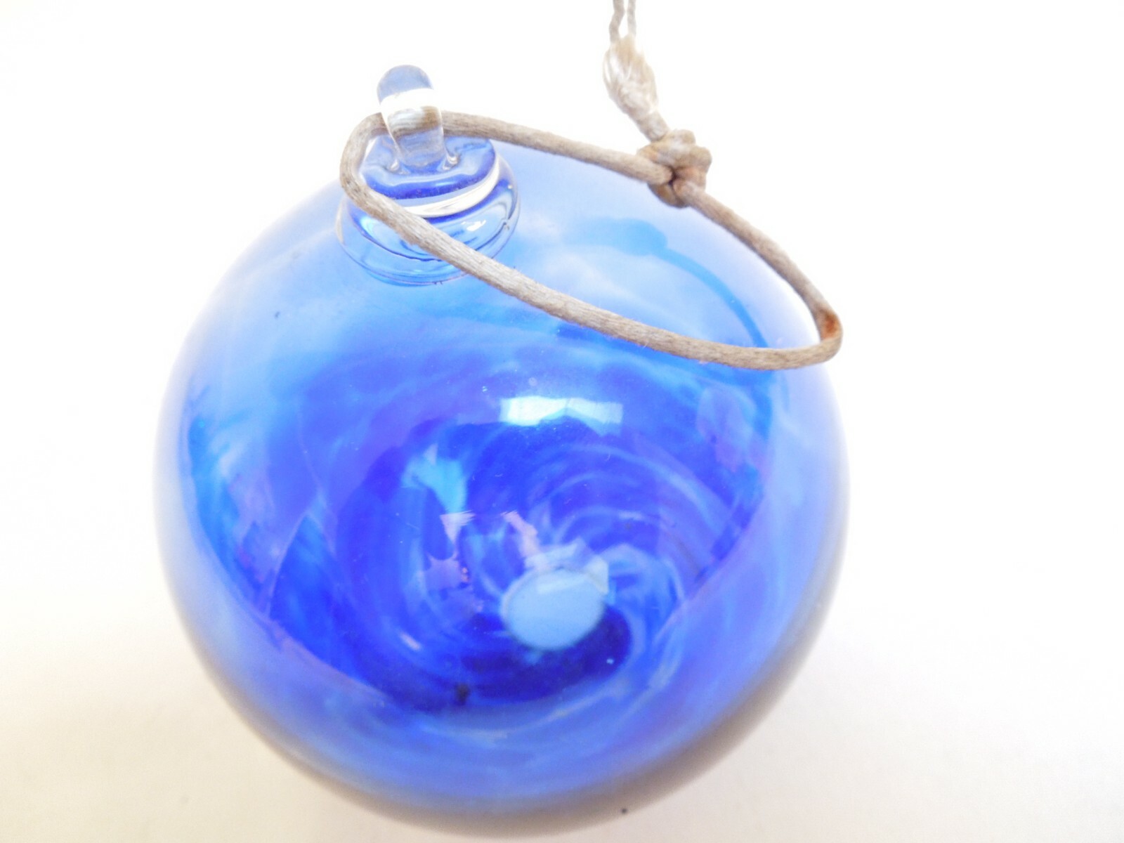 Cobalt Blue Hand-Blown Glass Ornament Swirl Design 5″ Tall 4″ in Diameter