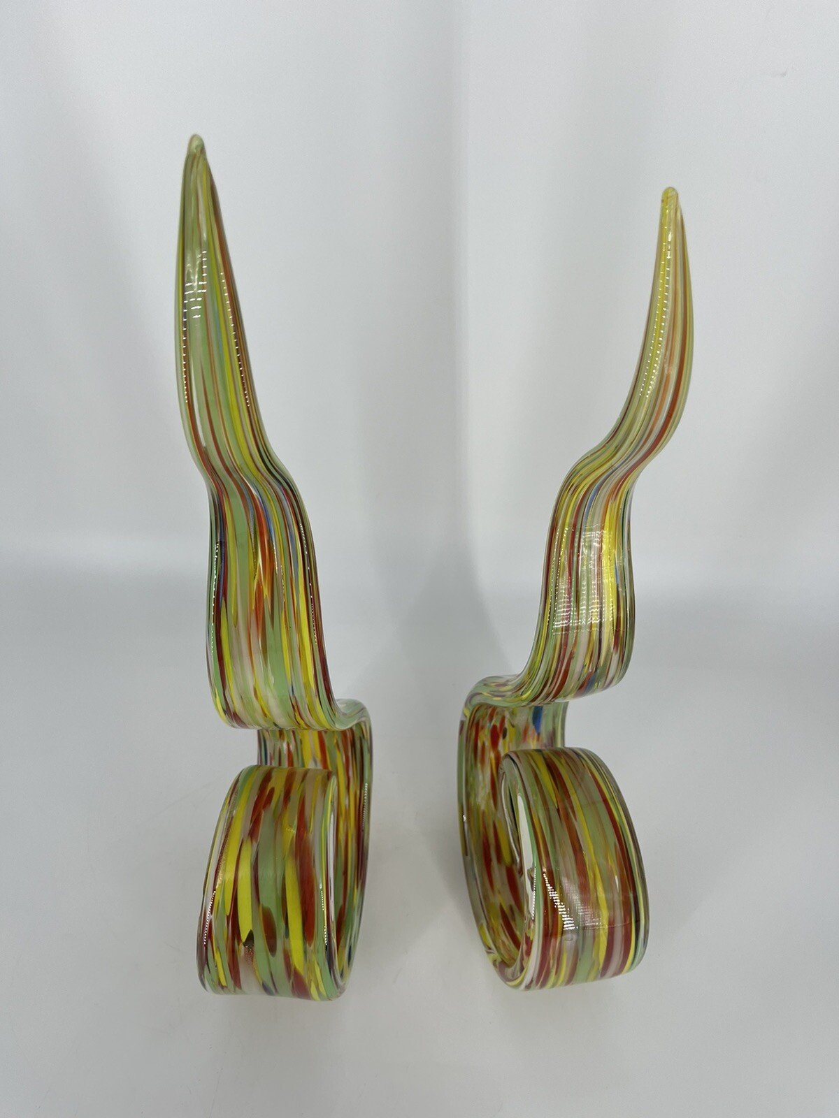 Murano Style Multi Colored Twisted Wavy Abstract Art Glass 16” Spiral Figurine