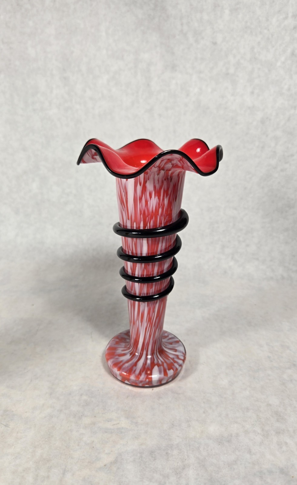 Vintage CzechoslovakiaGlass Tango ? Vase Red & Yellow Black Swirl Bohemian Lot 2