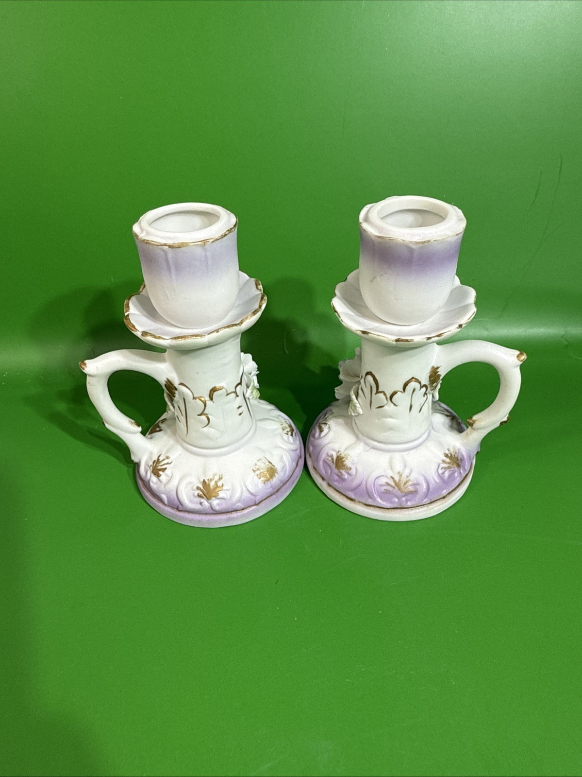 2 Vintage Ornate CandleStick Holders With Flowers