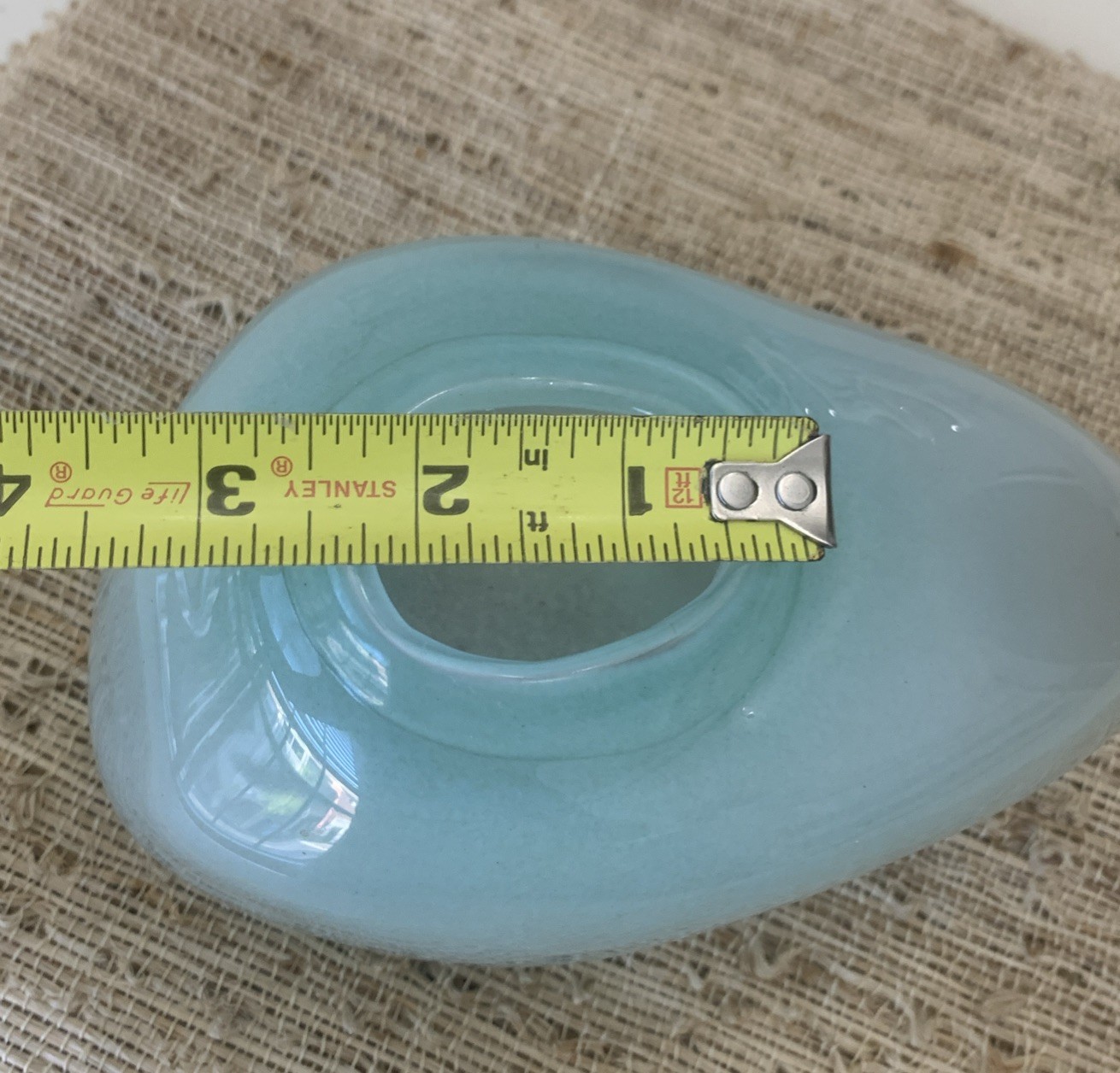 Sea Art Glass Seafoam Green Aqua Pebble Shaped Vessel 7×5 Glossy Made Romania