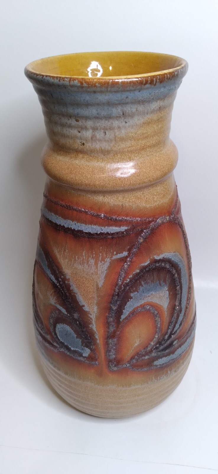 Handmade West German Bay Pottery #630 25 Swirl Pattern In Browns Silver Black