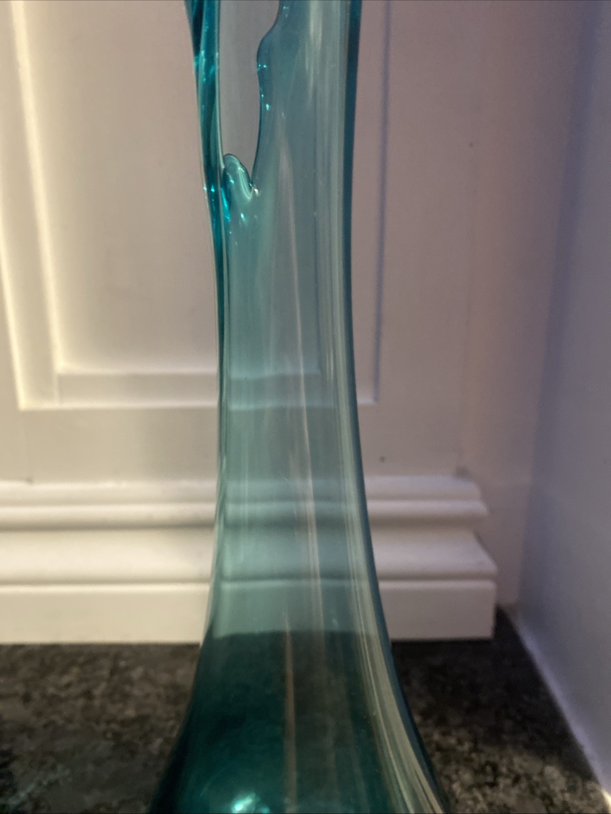 Vntg LE Smith 13” Peacock Blue Turquoise 3 Toe Smooth Swung Vase Smoothie Mint