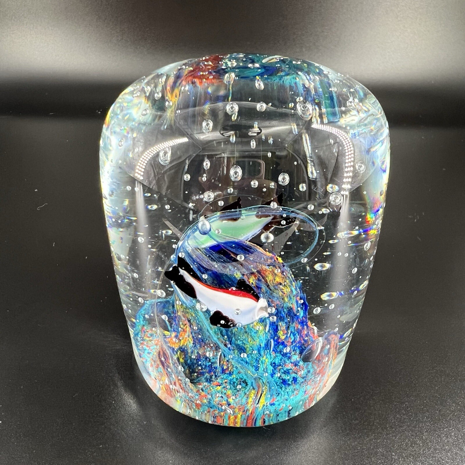 Art Glass Aquatic Paperweight Fish Aquarium Controlled Bubbles Cylinder Shape