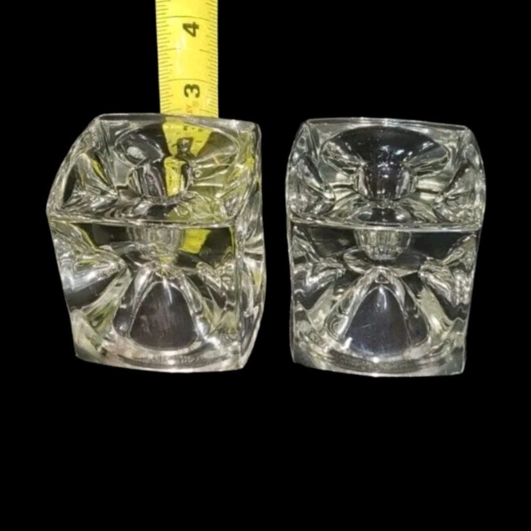 Vtg Czech Art Glass Square Cube Optic Candleholders by Rudolf Jurnikl Sklo Union