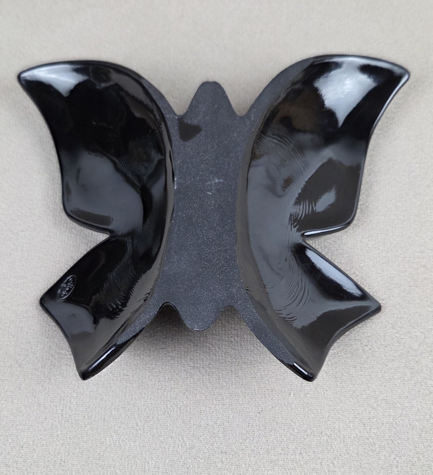 VTG Fenton Black Glass Butterfly Hand Painted White Flowers Candle Holder Read