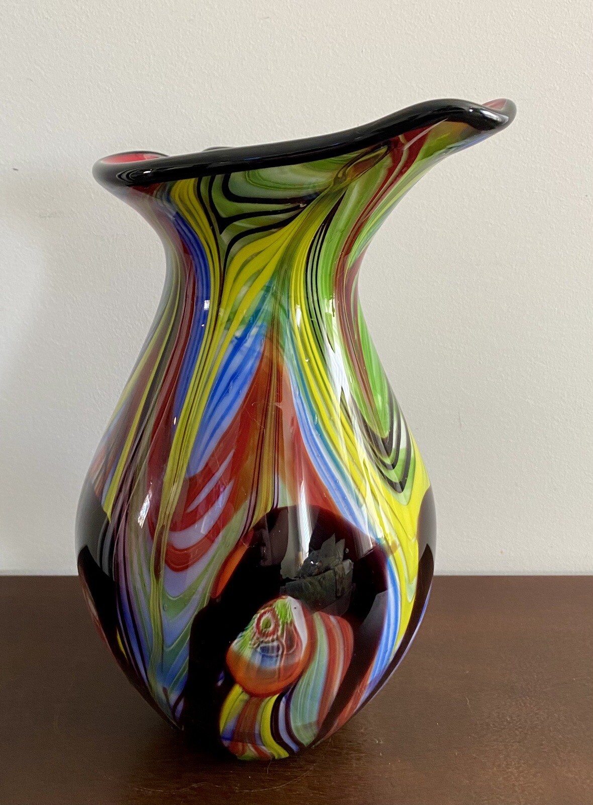 Vibrant Possibly Luxury Lane Hand Blown Abstract Teardrop Art Glass Vase