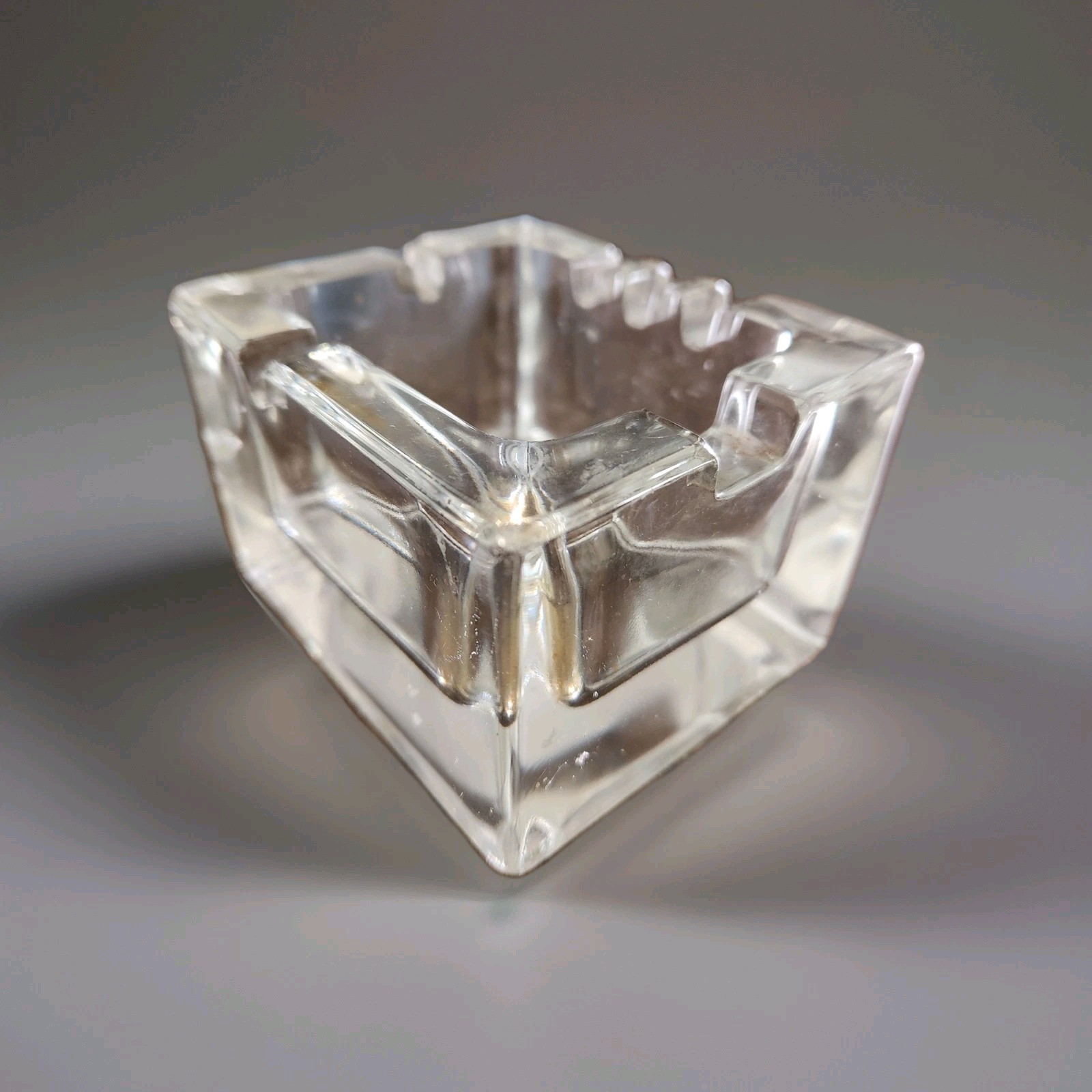 Vintage Crystal Art Glass Heavy Cigar/Cigarette Clear Ashtray. Kaj Franck?
