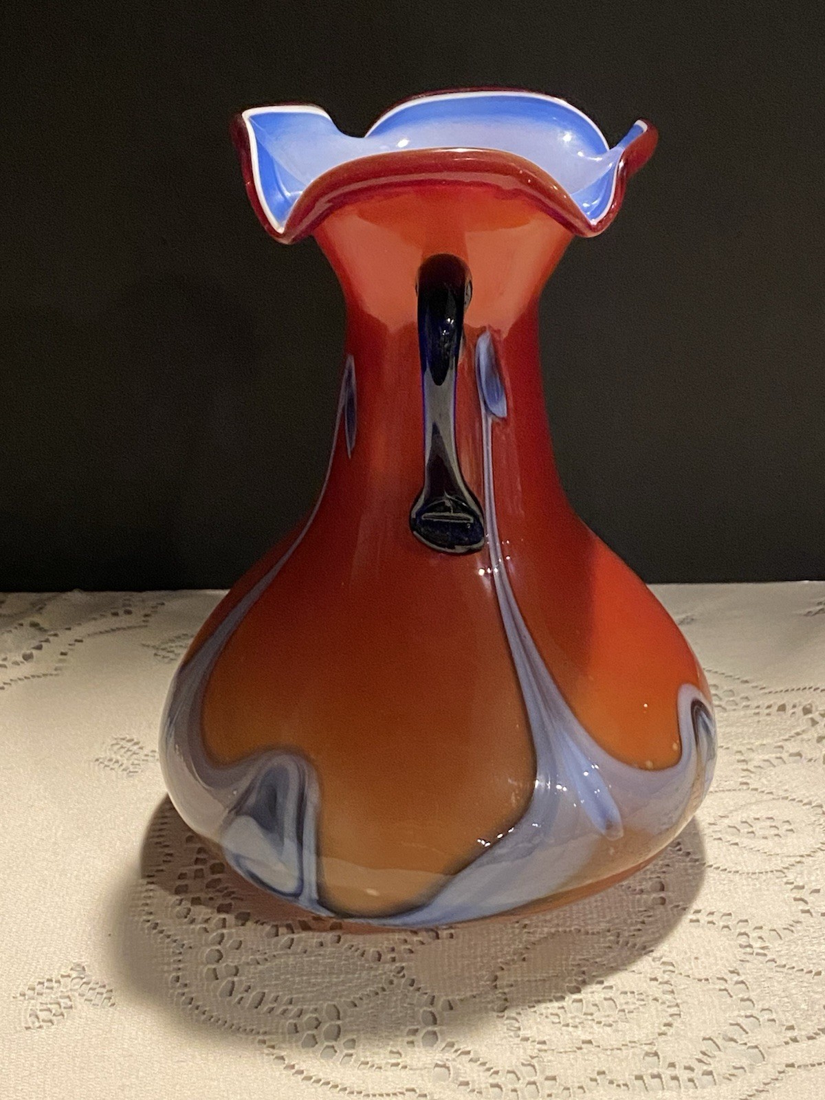 Vintage Hand Blown Swirl Design Russian Art Glass Vase From Azerbaijani .