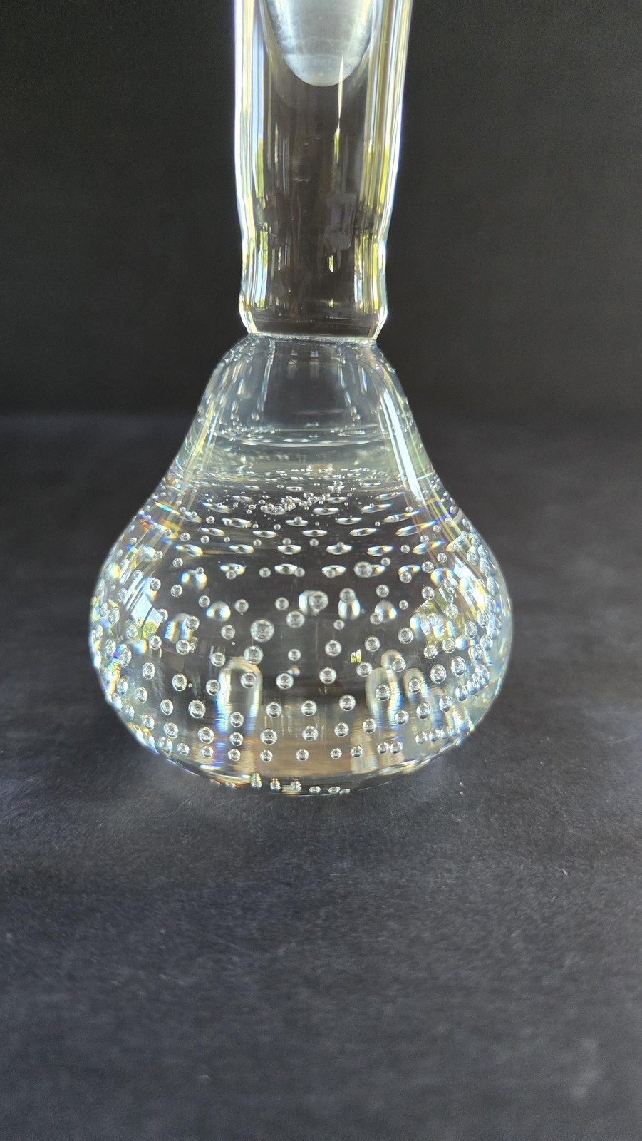 Hand Blown Clear Bubble Art Glass Bud Vase Controlled Bubbles Table Home Decor