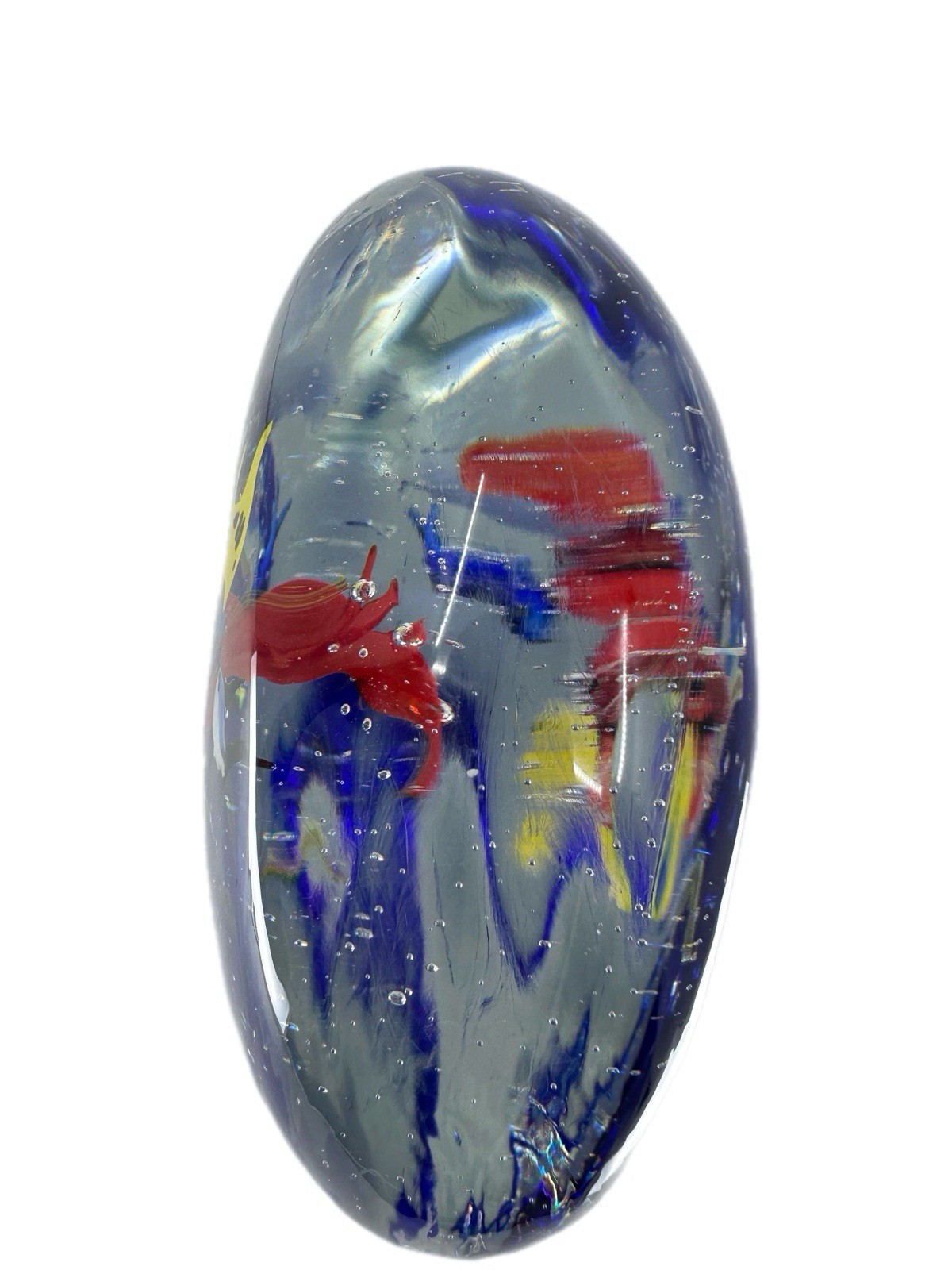Vintage Murano Style MCM Aquarium Art Glass 8.5×7” Tropical Fish 10 lbs Cobalt