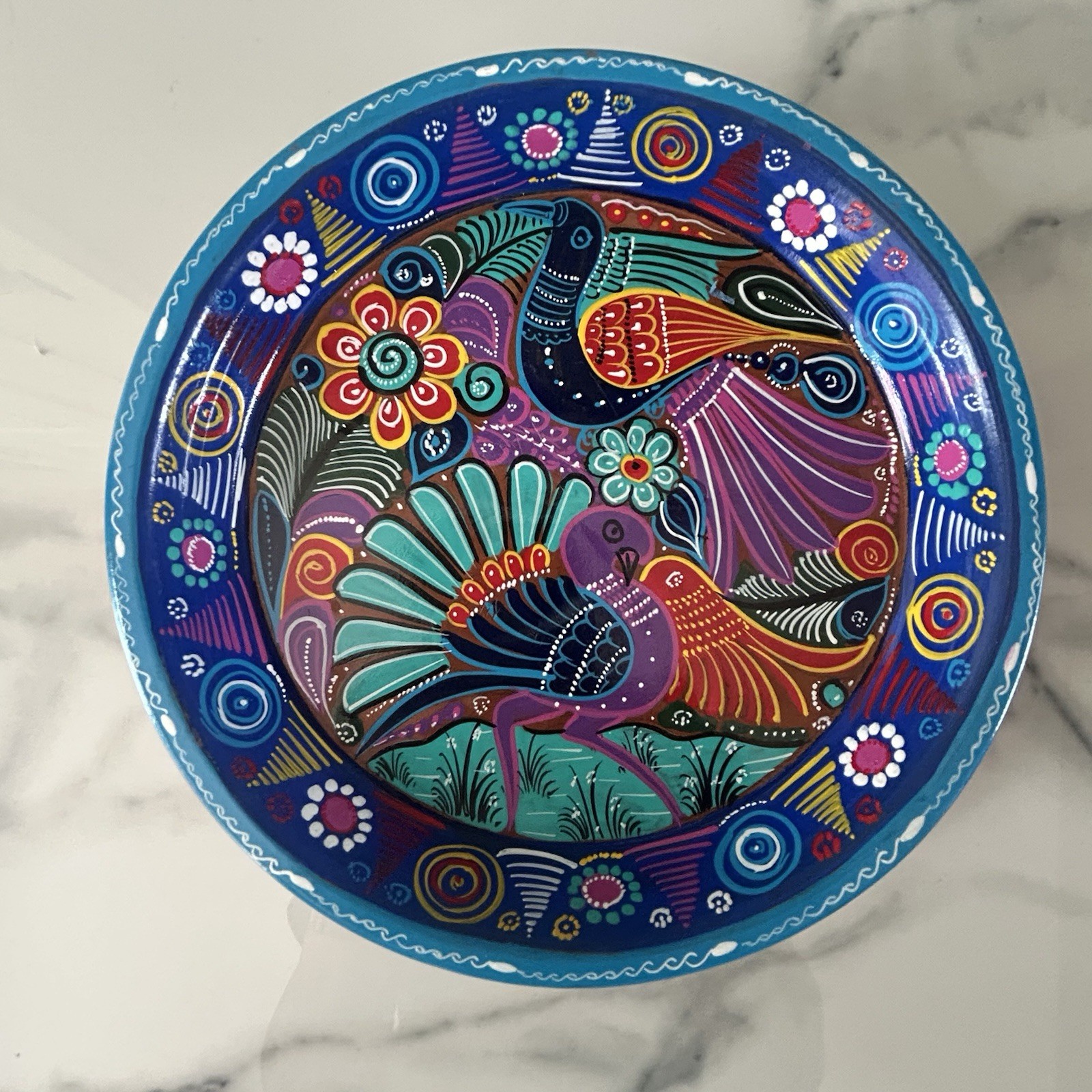 Hand-Painted Italian Terracotta Pottery Mexican Folk Art Style 3 Piece Set