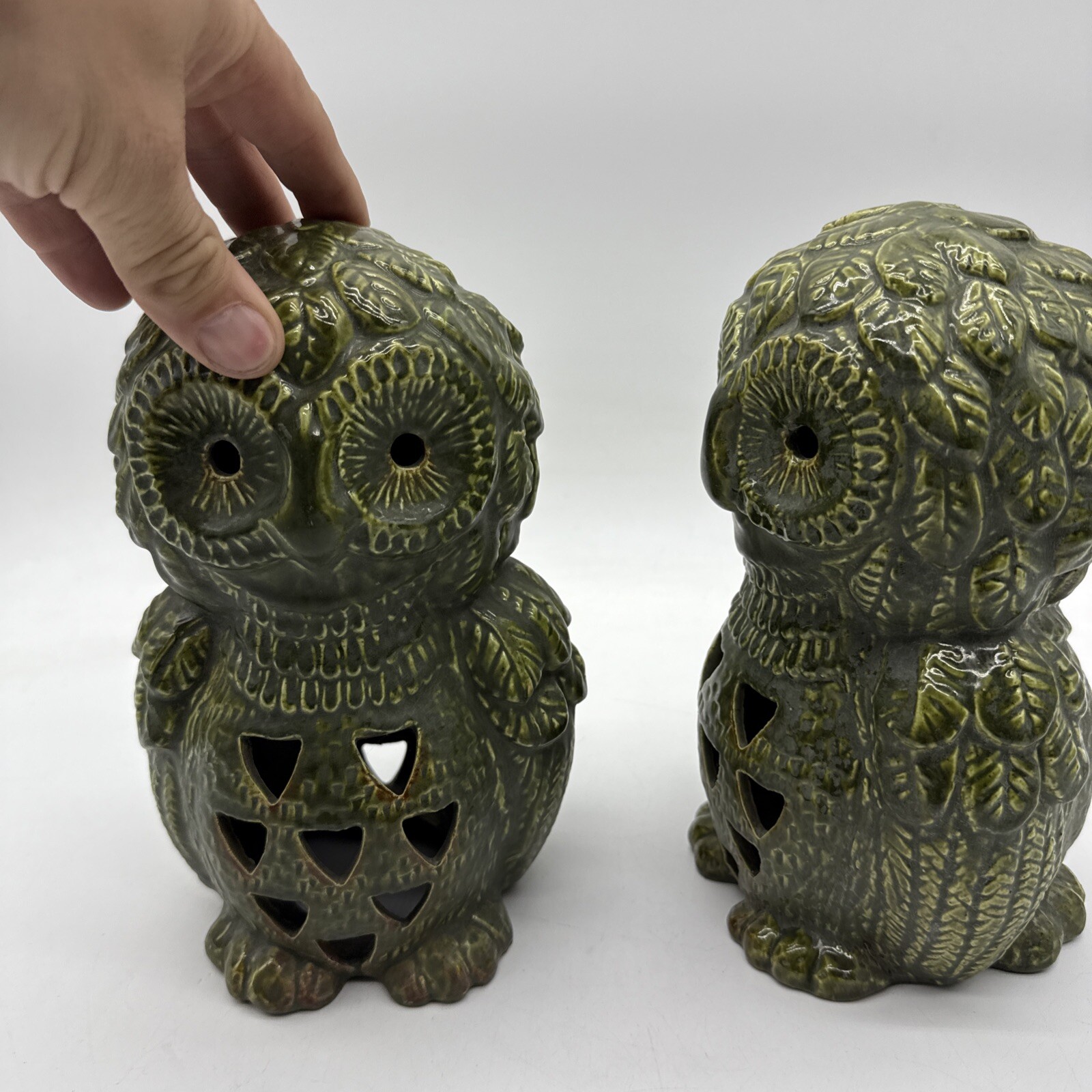 Lot 2 Vintage Brush McCoy Pottery OWL Green Lantern Light Retro MCM
