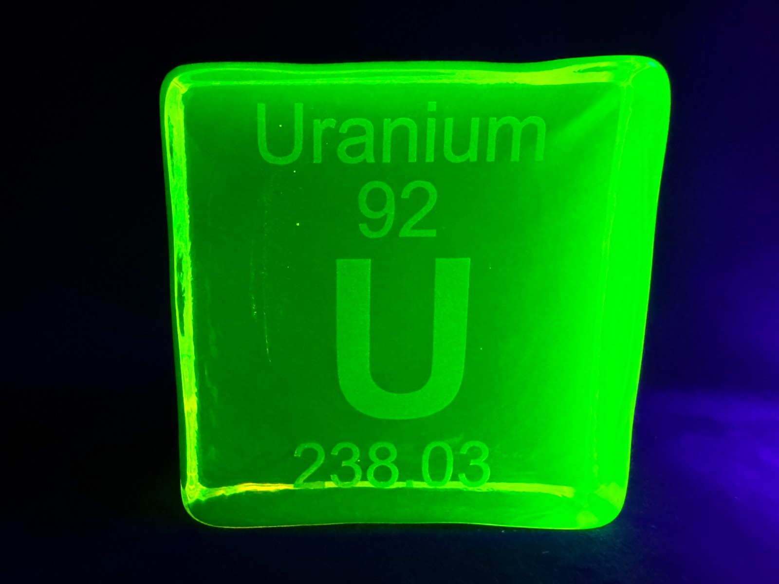 Uranium Glass Vaseline Periodic Table Sign U-238 Solid Cube 92 UV Glow