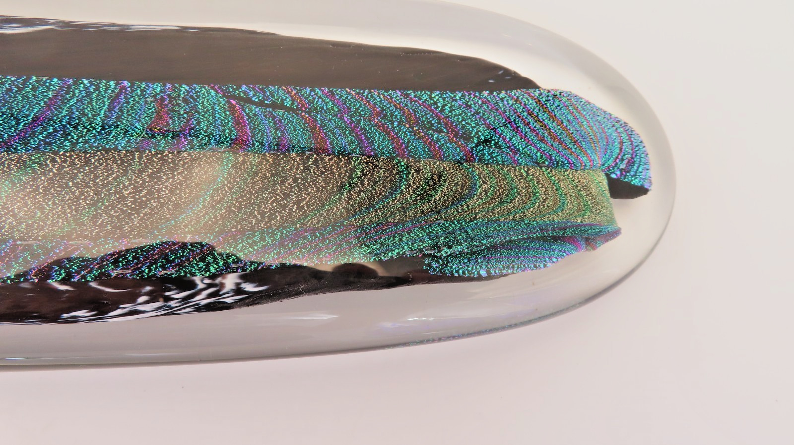 Scott Hartley Art Glass Sculpture Dichroic Peacock Feather Artist Signed 14.5″H