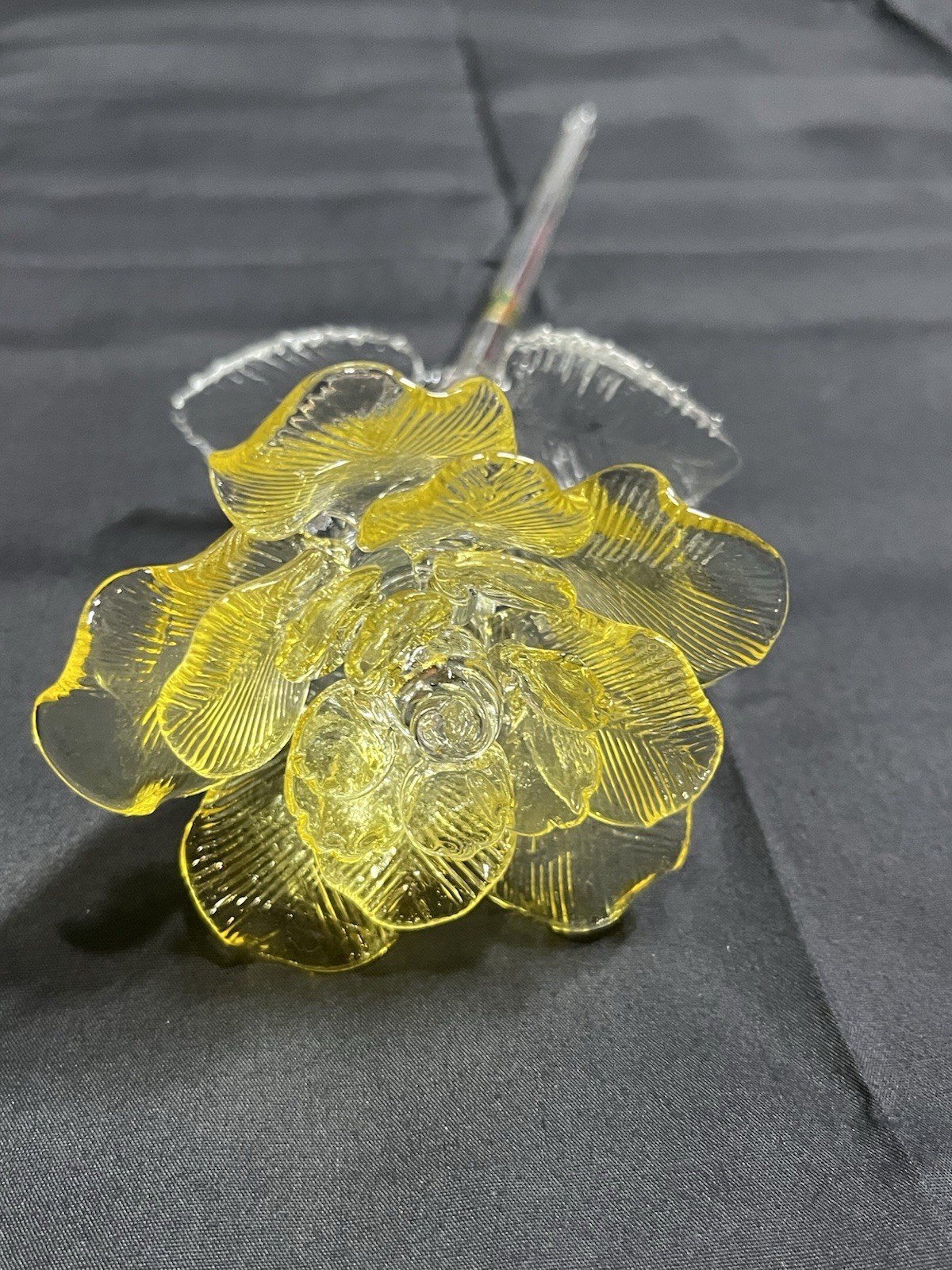 BEAUTIFUL Waterford Fleurology Fine Crystal Sculpted Yellow Rose Flower 14.5″