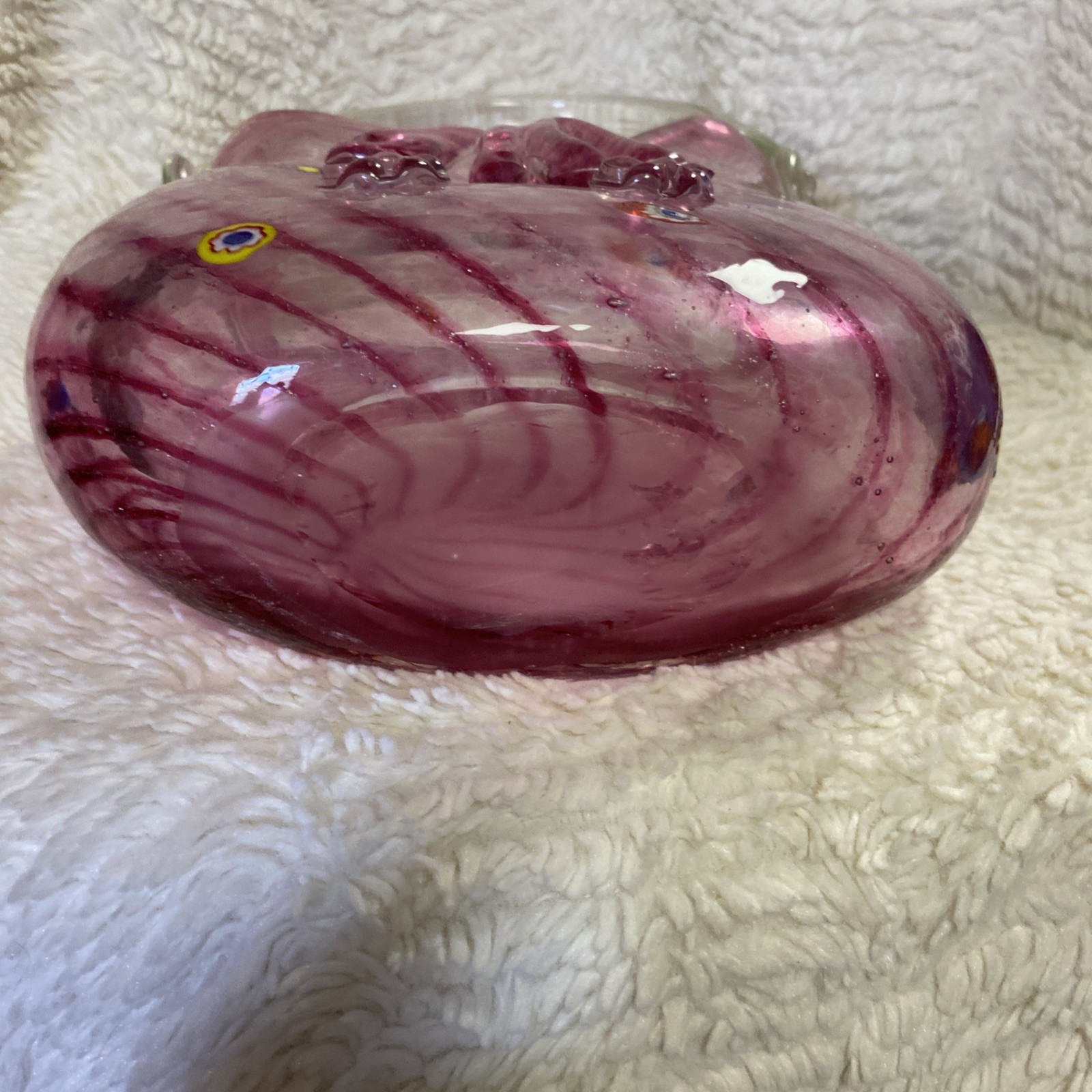Hand Blown Glass Pink Purse Vase With Applied Handle Art Deco 10.5” x 7.75 #C