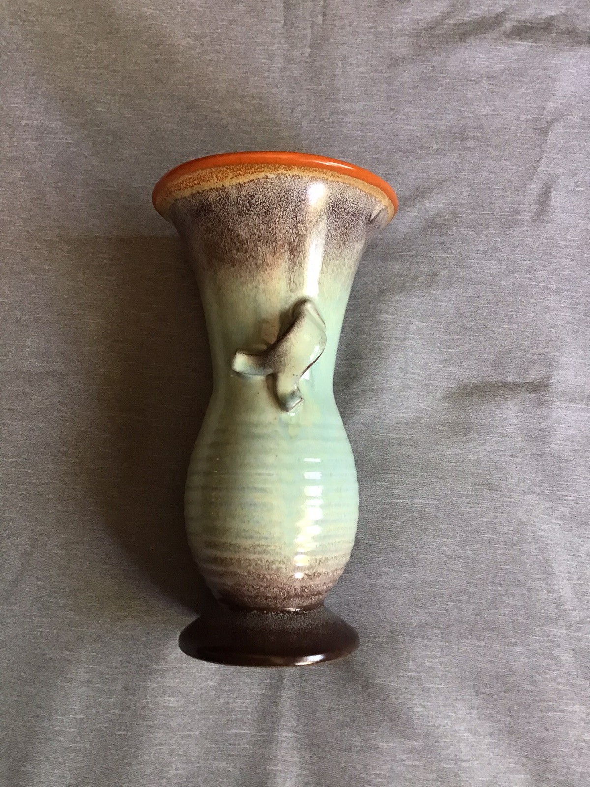 Vintage Steuler Keramic West Germany Ceramic Drip Glaze Vase Mint Green Brown