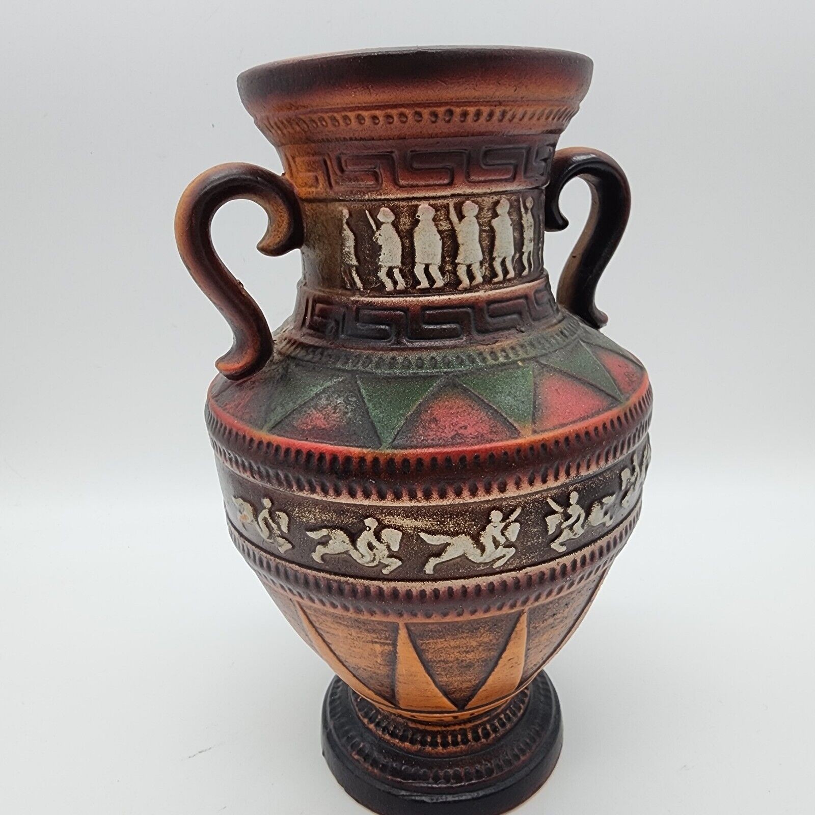 Norleans Dancing Horses Vase 10″ Double Handle Rustic Aztec Egyptian Japan Vtg
