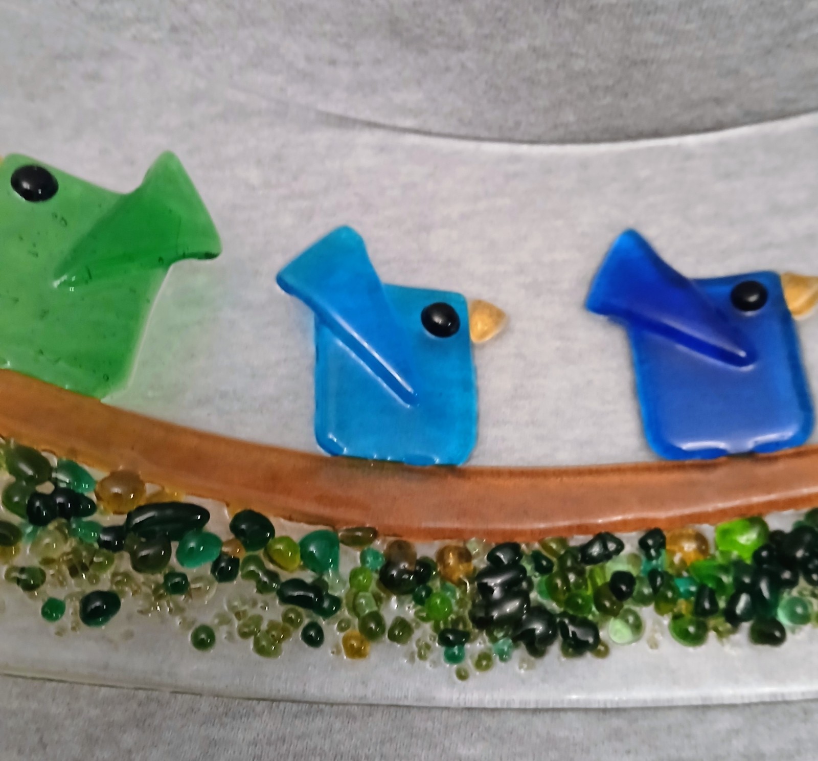 Wavy Glass Colorful Birds Free Standing Sculpture 14.25″