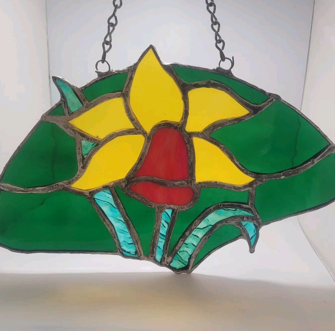 Stained Glass Daffodil Lilly Flower Sun Catcher Window Art Chain Hanger