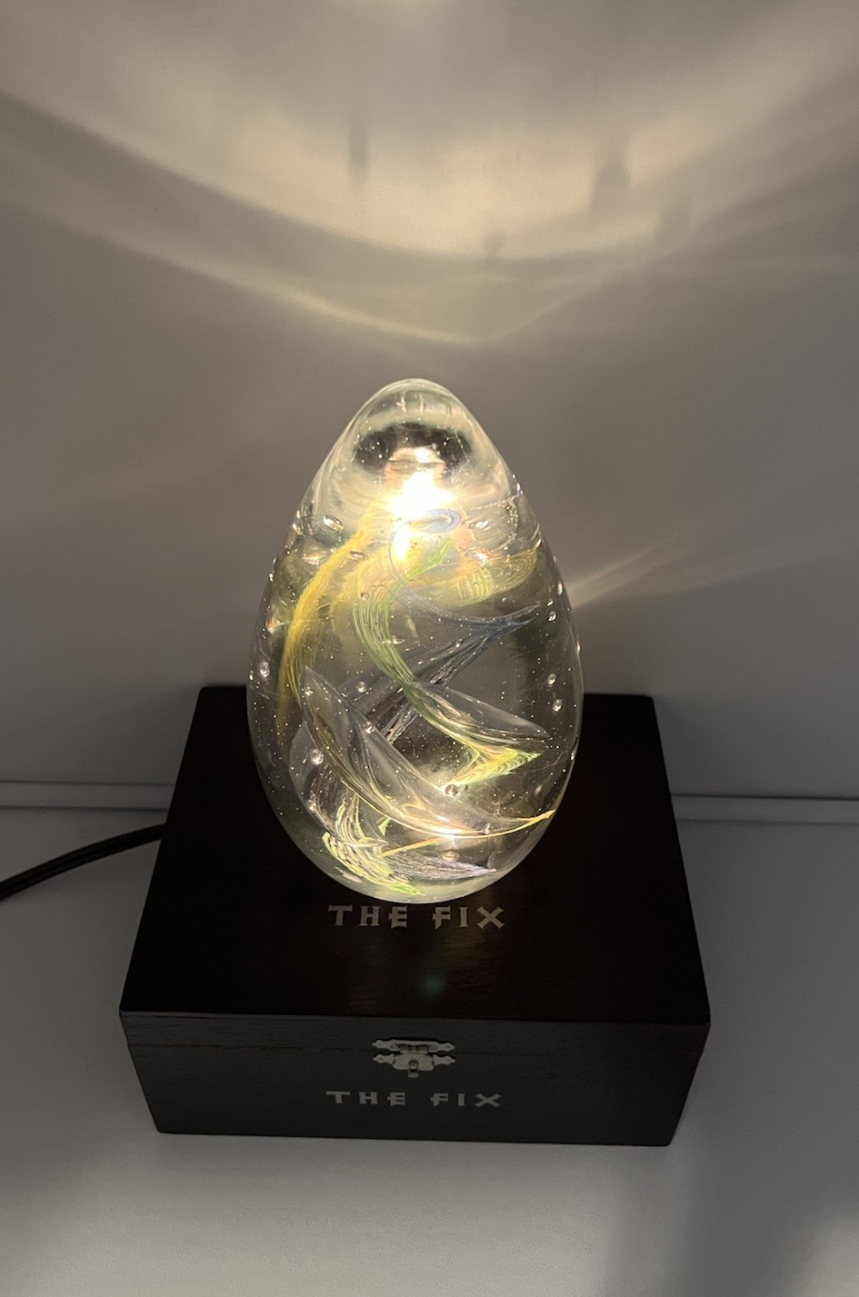 Vintage Art Glass Egg Shape Paperweight On Homemade Cigar Lamp Box Works As Is