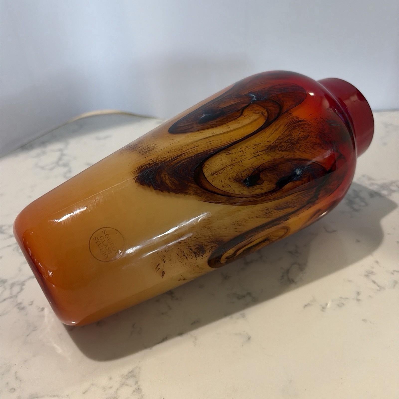 Michael Nourot Cased Glass Art Vase SCARLET NOVA SERIES 9.5” Tall & stunning