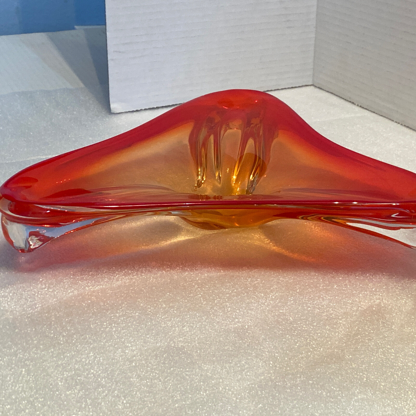 Murano Style Ashtray Italian Art Glass. Fiery Orange And￼ Yellow