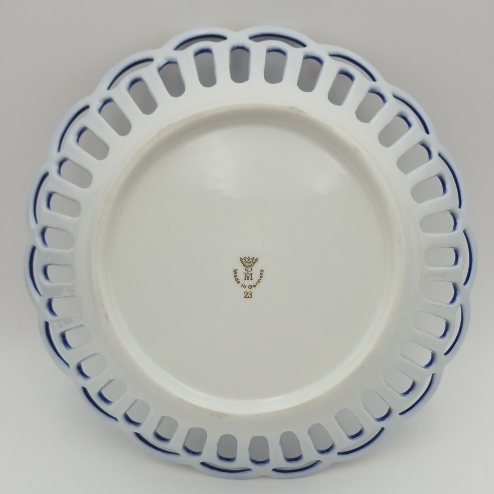 Vintage PM Martinroda Germany Cobalt Blue Reticulated Porcelain Accent Bowl