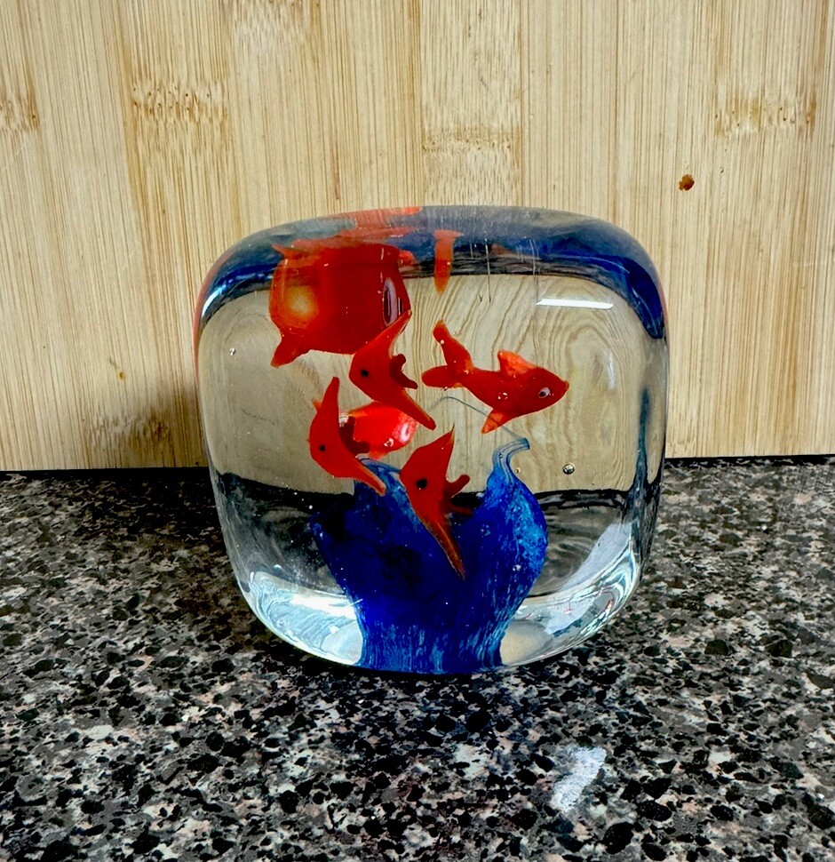 Fish Paperweight-Art Glass Aquarium Blown Glass Murano Style