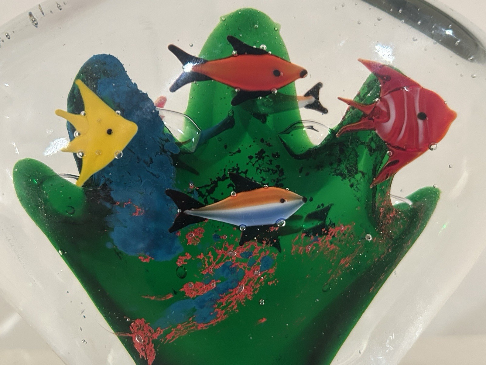 Vtg. Coral Reef Aquarium Paperweight Art Glass Sculpture 4”