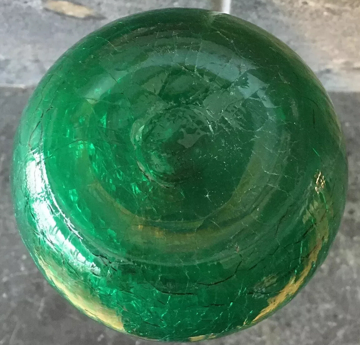 Vintage Crackle Art Glass Vase 7.5” Tall Emerald Green 3D Applied Rigoree EUC