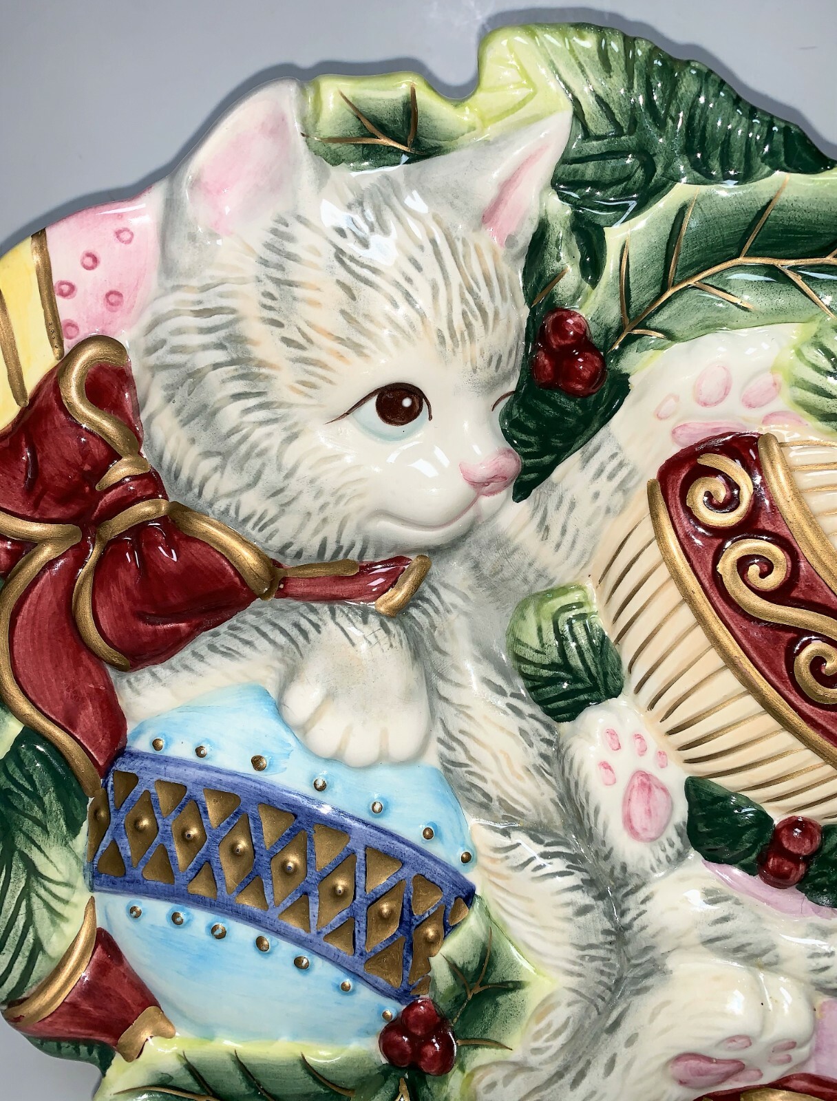 Fitz Floyd Essentials Christmas Holiday Kristmas Kitty Cat Canape Ornament Plate