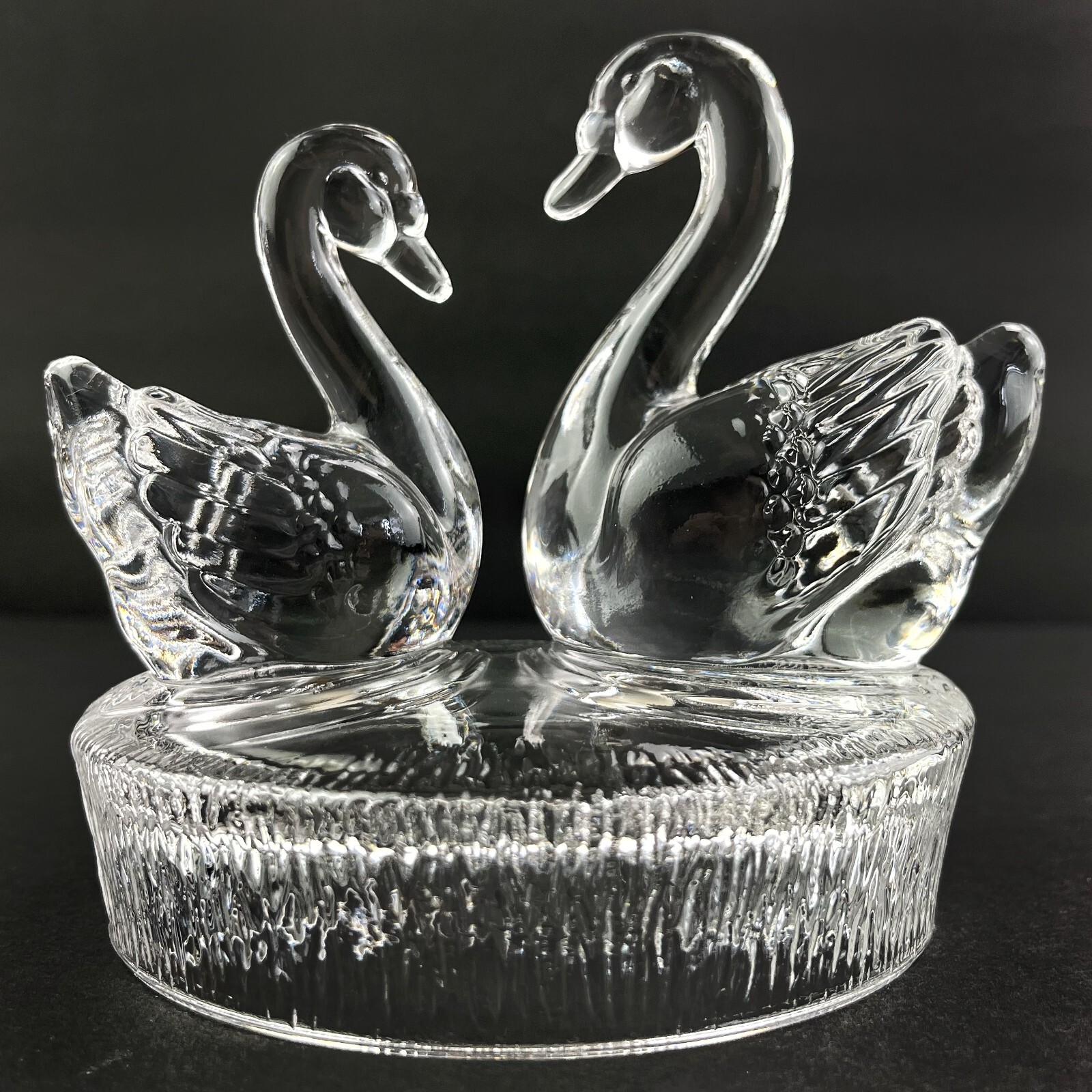 Vintage Royal Crystal Rock Figurine Swan & Cygnet Wildlife Italian Crystal Clear
