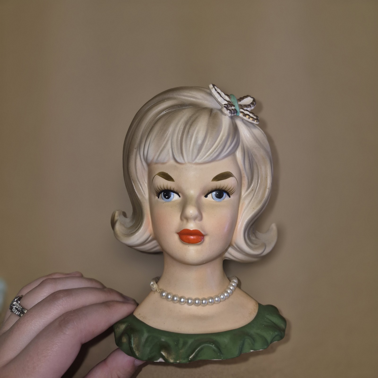 Vintage Parma A-172 Lady Head Vase with Butterfly Clip in Hair 5 1/2 Inches