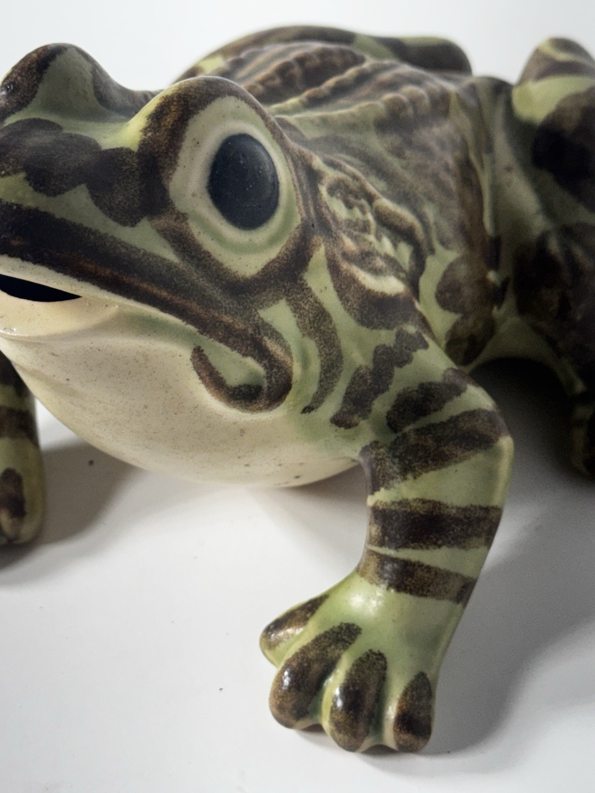 McCoy Pottery Brush Garden Frog Open Mouth 8” Mid-Century Vintage Pottery Statue